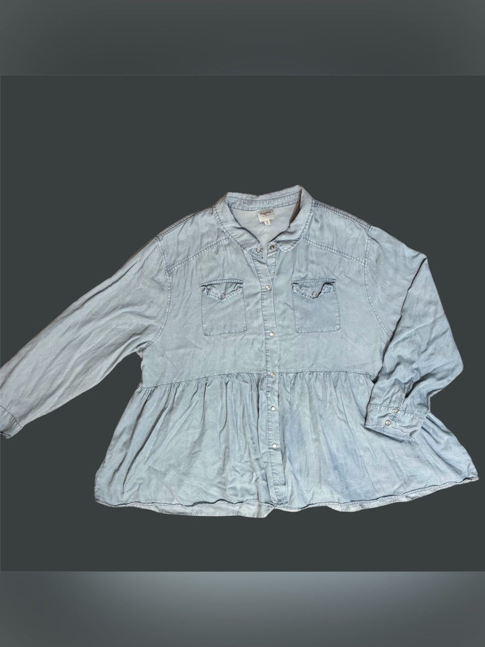 Denim Blue Western Shirt Hayden 3XL Pearl Snaps Peplum Long Sleeves Pockets - Picture 2 of 9